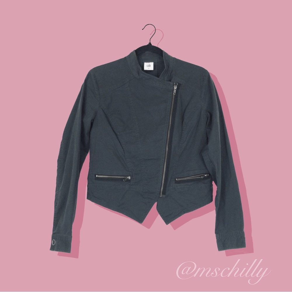 CAbi Twilight Navy Blue Gray Grey Moto Asymmetric Zip Jacket Coat 3023 M